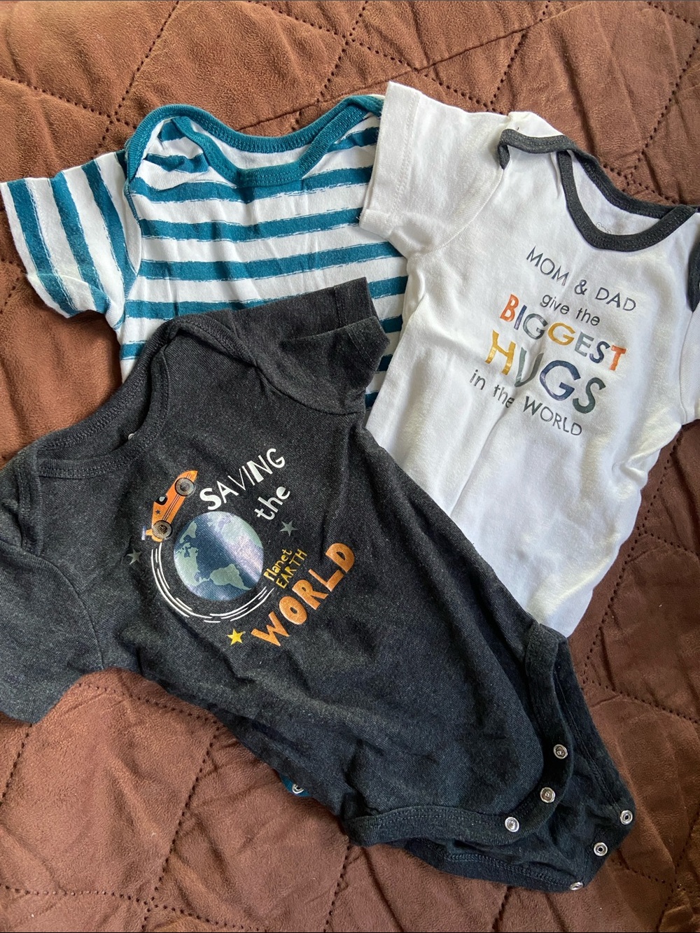3 Bodysuit Set - Striped Teal & Charcoal Graphic